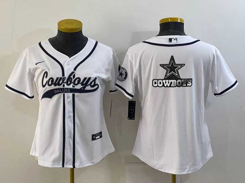 Women%27s Dallas Cowboys White Team Big Logo With Patch Cool Base Stitched Baseball Jersey->women nfl jersey->Women Jersey